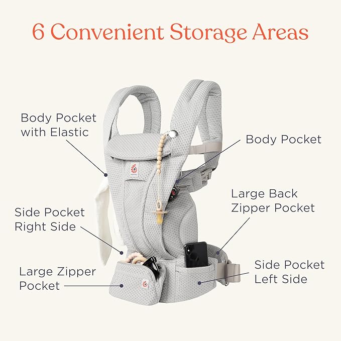 Ergobaby Omni Deluxe Baby Carrier Newborn to Toddler - Breathable Baby Carriers for Summer - All-Position Carrier with Enhanced Lumbar Support & Airflow (7-45 Pounds), Cotton, Camel