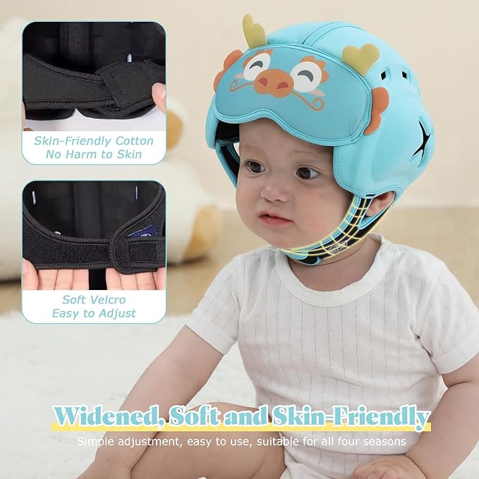 Baby Head Protector Baby Helmet for Crawling and Walking - No Bumps and Soft Safety Peak - Ultra Light and Adjustable Baby Head Protector Suitable for Babies 6-24 Months-Dragon