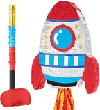 WERNNSAI Rocket Piñata - Rocket Ship Pinata Bundle with Blindfold and Bat Space Birthday Party Decoration for Boys Kids Family Games Piñata Space Ship Theme Party Supplies