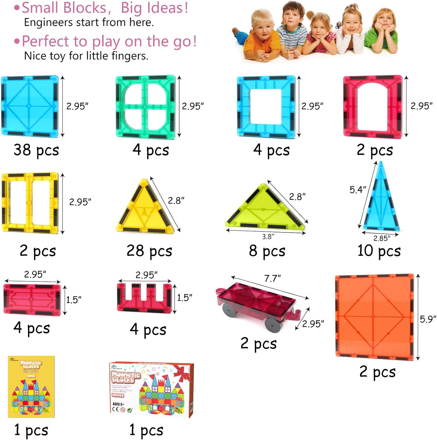 Jasonwell 108PCS Magnetic Tiles Building Blocks Set for Boys Girls Preschool Educational Magnet Construction Kit Stacking STEM Toys Christmas Birthday Gifts for Kids Toddlers 3 4 5 6 7 8 9 + Year Old