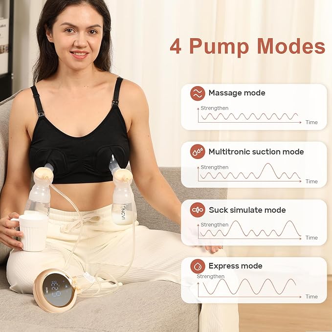 NCVI 8100 Double Electric Breast Pump Suitable for Large Nipples with 4 Modes|9 Levels, Anti-Backflow Milk Breastfeeding Pump with 24/28mm Silicone Flanges, Handheld Motor and LED Display, Ultra-Quiet