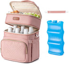 Insulated Breastmilk Cooler Bag with Ice Pack - Holds 6x9oz Bottles, Leakproof Double Layer, Baby Bottle Cooler Bag with Adjustable Strap for Nursing Moms, Daycare & Travel