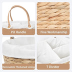 Handwoven Wicker Diaper Caddy Organizer, Multi - functional Baby Diaper Bag for Nursery & Home Storage, Detachable Lining, PU Handles, Baby Registry Must Haves (Water hyacinth)