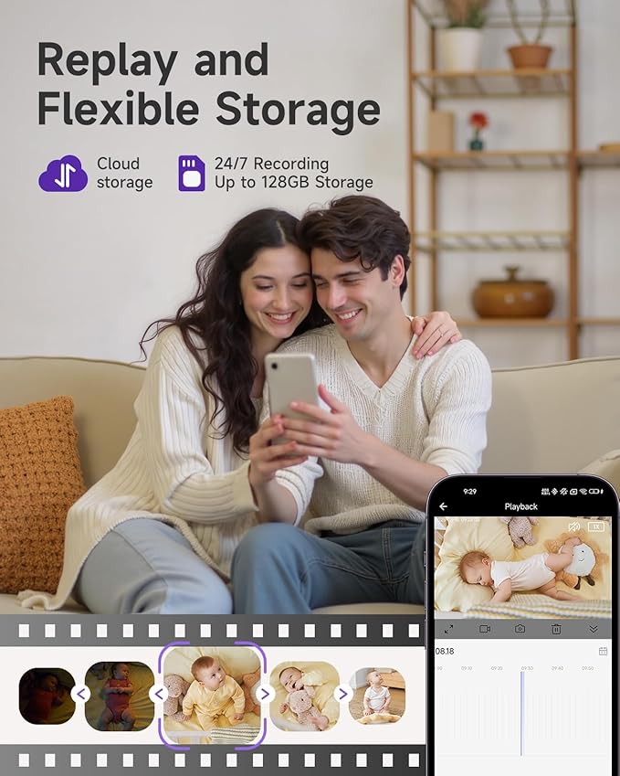 Baby Monitor with Camera and Audio - 2K Color Night Vision, WiFi Video Baby Monitor - 355° Pan/70°Tilt, AI Motion/Cry/Temp/Humidity Alerts, 2-Way Audio, App for 20 Users, 8 Lullabies