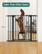 Babelio 36" Tall Upgraded Baby Gate with Cat Door,29-43" Auto Close Durable Dog Gate for Stairs,Doorways and House,Easy Walk Thru,Includes 4 Wall Cups,Black