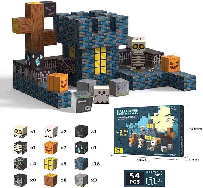 Magnetic Blocks Kids Spooky Town Building Kit Halloween Themed Toys Gift for Boys Girls & Adults(1 inch)