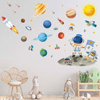 Outer Space Astronaut Wall Stickers - Planets Rocket Boys Wall Decals - Baby Nursery Kids Room Daycare Playroom Classroom Wall Decor
