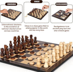 3-in-1 Wooden Chess, Backgammon Set and Checkers Set- 12 Inch Portable Board Game for Kids and Adults, Classic Strategy Game with Durable Chess Pieces Perfect for Travel Family Game Educational Games