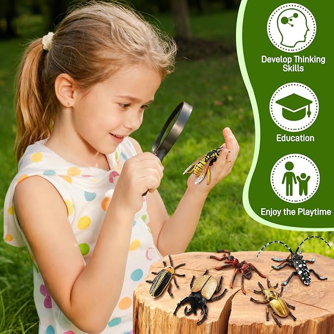 Toymany 12PCS Realistic Insects Figurines Toys - Plastic Bugs Figures Set with Cricket Bee Ant Dung Beetle, Educational Halloween Toy Cake Toppers Christmas Birthday Gift for Toddlers Kids
