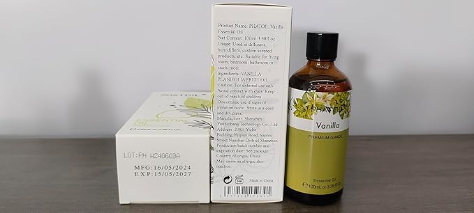 PHATOIL Vanilla Essential Oil 100ML, Vanilla Essential Oils for Diffuser, Humidifier, Aromatherapy, Sleep, Relax