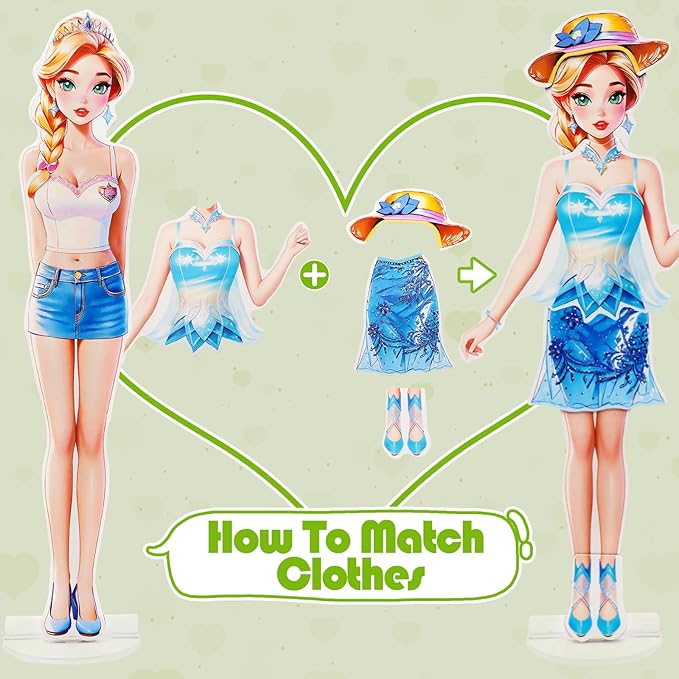 Magnetic Dress Up Dolls, Magnetic Princess Dress Up Paper Dolls, Magnetic Dress Up Dolls for Girls Ages 4-10 Learning Created Imagine Set Birthday Gift (Lea)