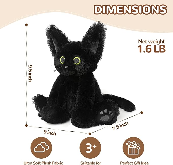 Cuckool Black Cat Stuffed Animals, Microwavable Stuffed Animals Heating Pad for Cramps, Pain Stress Relief, Heatable & Coolable Lavender Scented Cat Plush Toys for Anxiety, Women & Kids Bedtime