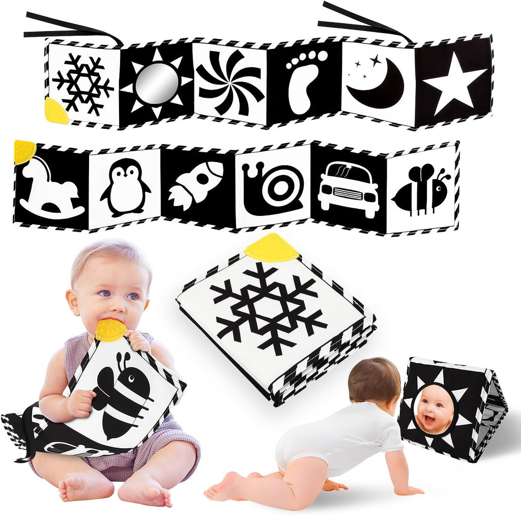 High Contrast Baby Toys, Black and White Newborn Toys for Brain Development, Soft Baby Books, Infant Sensory 0-6-12 Months, Tummy Time Toy, Visual Stimulation Montessori Gift