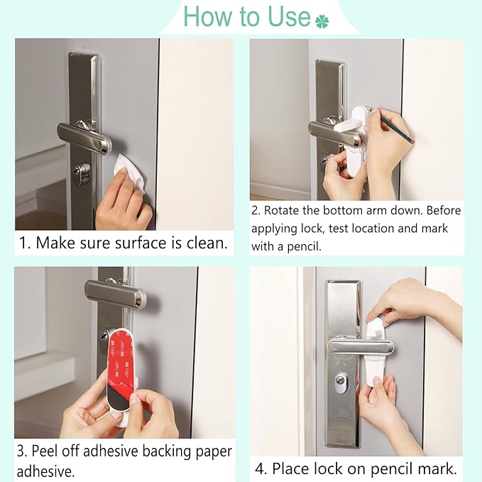 Door Lever Lock 2 Pack, No Drilling or Tools Needed for Installation, ABS Material Door Handle Baby Proof with Strong 3M Adhesive, Prevents Toddlers from Opening Doors