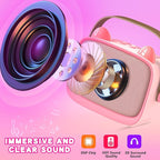 Mgaolo Upgraded Mini Karaoke Machine Toy for Kids, Portable Bluetooth Speaker with 2 Wireless Mics, Emoji & Colorful LED Lights, Home Travel & Party Play Gifts for Boys Girls (Pink)