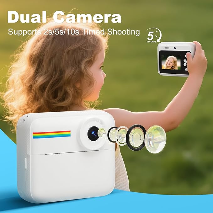 OTJ Kids Camera Instant Print - 1080P Kids Instant Cameras That Print Photos with 32GB Card - Daurable Kid Digital Camera Birthday Gift for Girls and Boys 3 4 5 6 7 8 9 10 Year Old