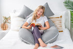 Meiz Pregnancy Pillow, Cooling Silky Pregnancy Pillows for Sleeping, 65" Full Body Maternity Pillow for Tall Pregnant Woman with Cooling Silk Jersey Cover, Grey