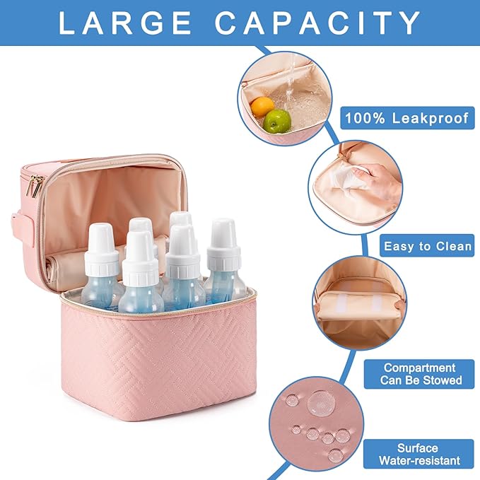 Breastmilk Cooler Bag with Ice Pack & Mat Fit 6 Bottles Up to 9 Ounce, Baby Bottle Cooler Bag for Moms, Daycare & Travel, Black