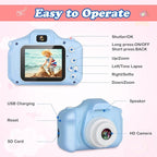 Kids Camera, HD Digital Video Camera, Childrens Toys for 3 4 5 6 7 8 9 Year Old Boys/Girls, Selfie Camera for Kids, Christmas Birthday Gifts with 32GB SD Card (Blue)
