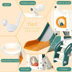 KORIMEFA 7 in 1 Toddler Slide, Kids Slide for Toddlers Baby 1-3 Years Old, Indoor and Outdoor with Basketball Hoop & Golf Set, Plastic Slides for Kids Easy Assembly, Green