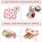 Backpack for Girls 3pcs Set Kids Backpack with Lunch Box Students Kawaii Book Bag for Elementary Primary Middle School Bags - Ita Backpack - Strawberry