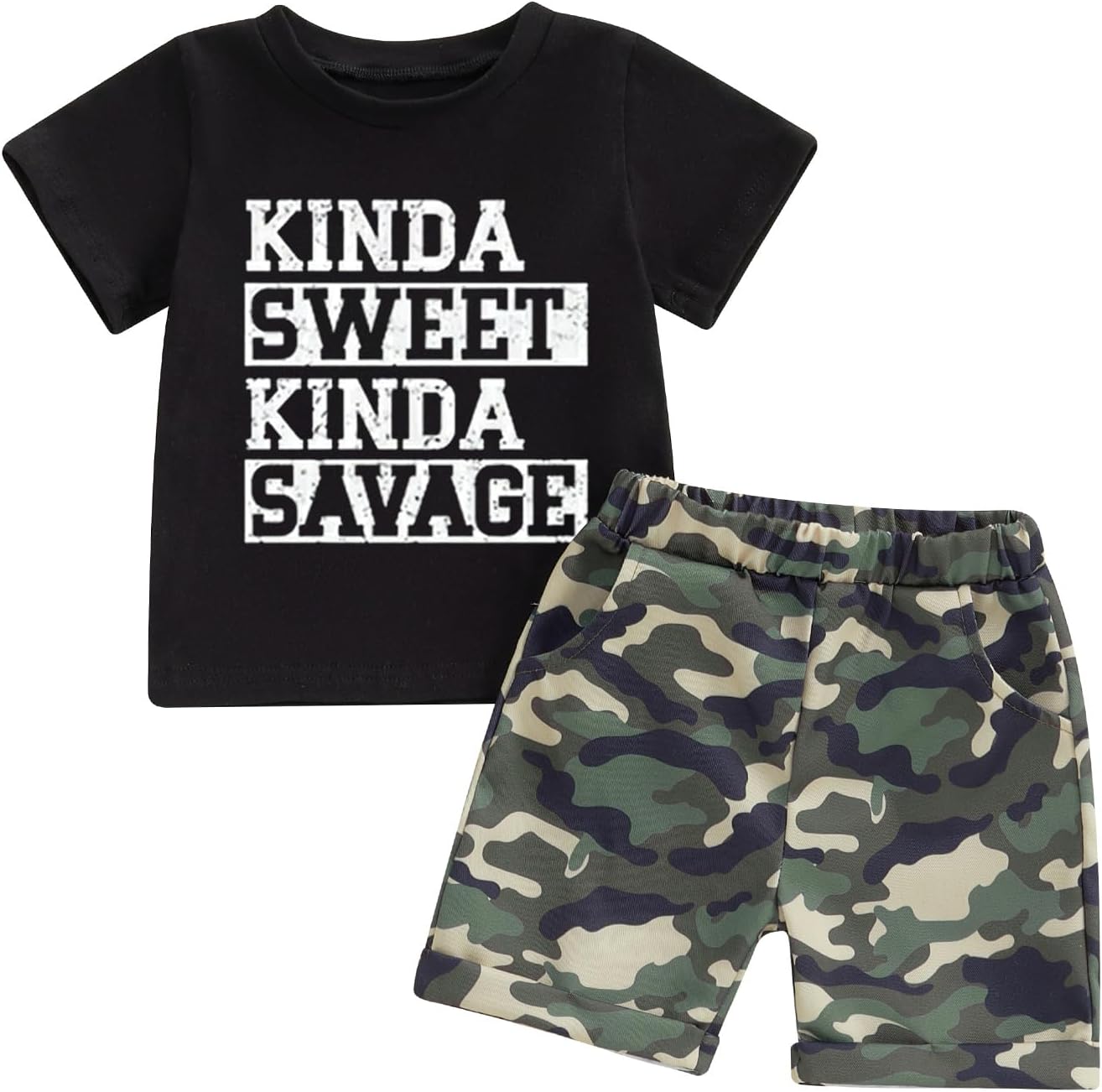 wdehow Toddler Kids Baby Boy Summer Clothes Sets 1T 2T 3T 4T 5T Letter Print Short Sleeve Tops Camouflage Shorts Outfits