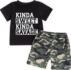 wdehow Toddler Kids Baby Boy Summer Clothes Sets 1T 2T 3T 4T 5T Letter Print Short Sleeve Tops Camouflage Shorts Outfits