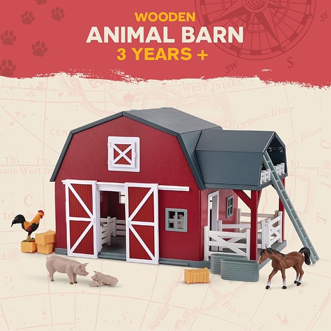 Terra by Battat – 20 Pieces Wooden Animal Barn Toy Set – Farm Animals & Play Fence – Pretend Play for Toddlers & 3+ Years – Educational Toys – Farmhouse Playset with Cute Animal Figures