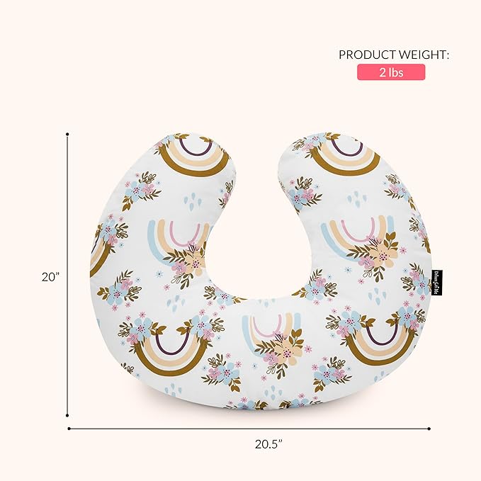 Dream On Me Beeboo Nursing Pillow and Positioner, Supportive for Breastfeeding and Bottle Feeding, Removable and Washable Cover, Soft and Breathable Fabric, Rainbow White