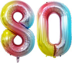 GOER Number 80 Balloons for 80th Birthday Party Decorations,42 Inch Jumbo Foil Helium Balloons for 80th Anniversary (Rainbow)