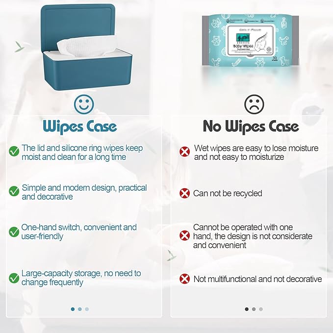 Diaper Wipes Dispenser Wipes Holder, Wipes Tissue Case Keeps Wipes Fresh Tissue Wipes Container with Lid (Blue)