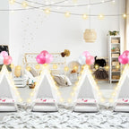 8 Pack Sleepover Tent for Girls Party,Teepee Tent for Kids Slumber Party Bulk with Light String,Air Mattress,Fitted Sheet,Washable Natural Cotton Toddler Teepee Indoor Outdoor(White)