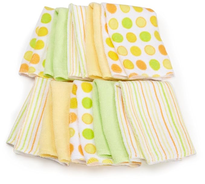 Spasilk Washcloth Wipes Set for Newborn Boys and Girls, Soft Terry Washcloth Set, Pack of 10, Yellow Dots