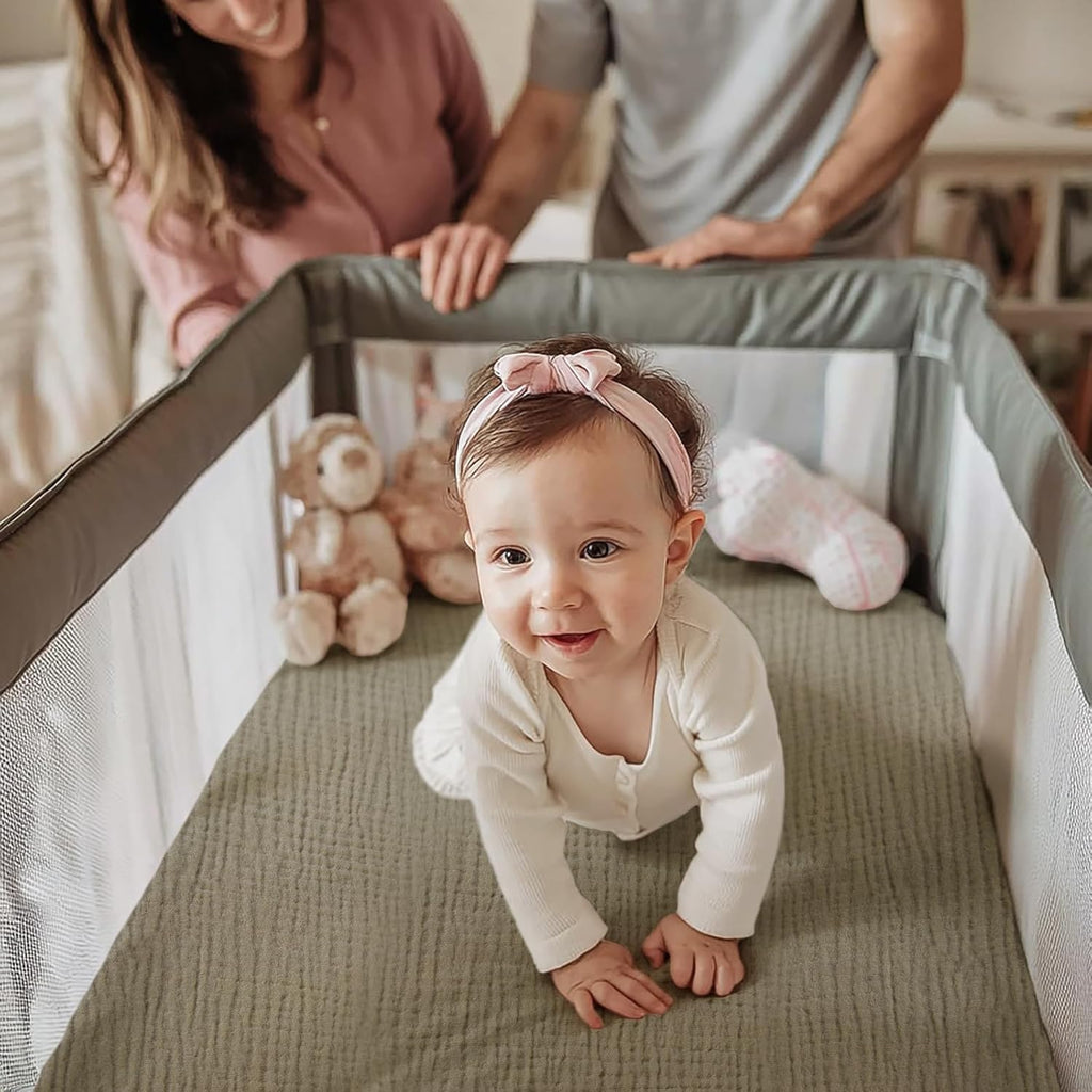 lulumoon Pack and Play Sheets Muslin: Cotton Fitted Sheets for Chicco Pack N Play - Soft Playard Sheets for Boys and Girls 2Pack