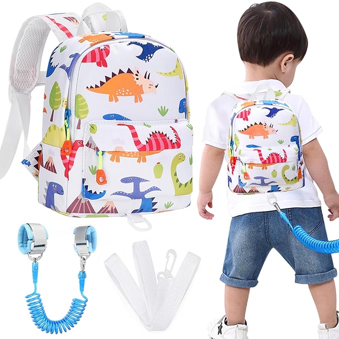 Accmor Toddler Backpack Leash, Cute Baby Backpacks with Anti Lost Wrist Link, Mini Kids Backpack Harness Leash for Outdoor Travel, Adorable Dinosaur Child Backpack Tether Rope for Boys 1-3