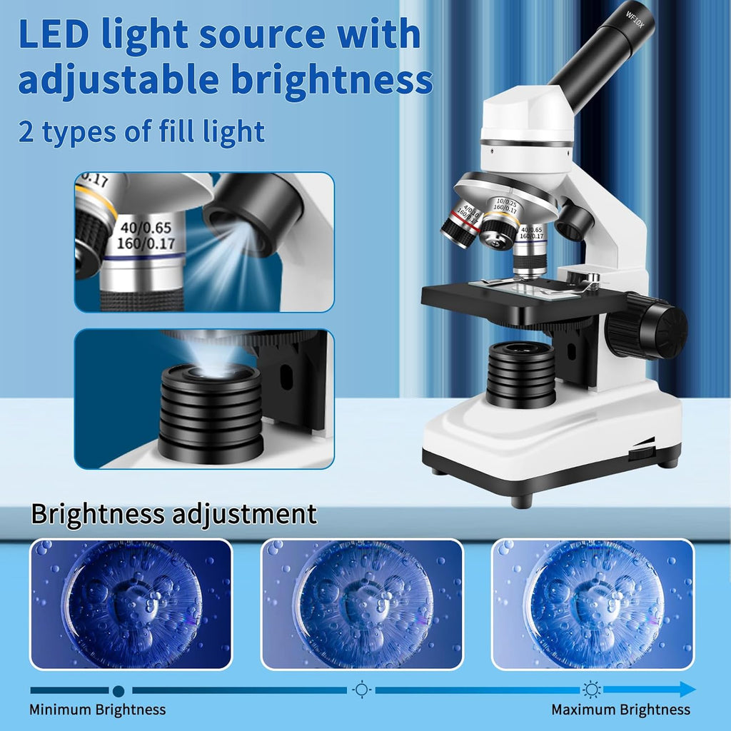 Microscope for Adults 40x-2000x Compound Microscope with Dual LED Illumination for School, Home, Lab, Beginners