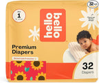 Hello Bello Diapers, Size 1 (8-12 lbs) Flower Child, 32 Count of Premium Disposable Baby Diapers, Hypoallergenic with Soft, Cloth-Like Feel