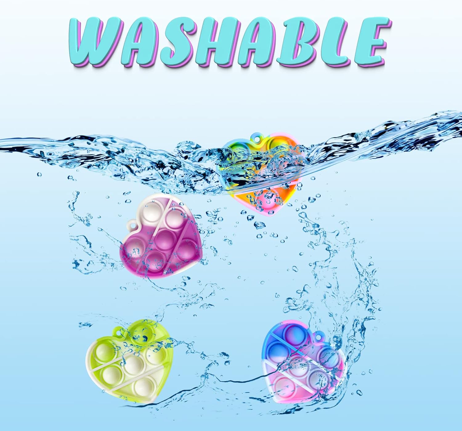 Valentine's Day Gifts for Kids Heart Mini Pop Push it Fidget Toy Keychain for Kids Adults, Party Favors Mini Pop Push it Bubble Fidget Sensory Toys Office Desk Toy（60pcs