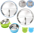 Stainless Steel Kids Plates and Bowls with Suction, Divided Baby Plate and Toddler Bowl with Removable Silicone Suction, Non-Slip Baby Feeding Set Dishwasher Safe, 4 Packs