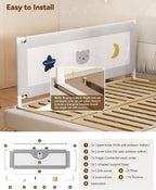 Baby Bed Rail Guard for Toddlers, Reinforced 78.7in Toddler Bed Rails for Queen, King Bed with Height Adjustable, Extral Tall Child Safety Side Railing Guards/Bedrail for Kids,Grey Star, 1 Side