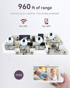 7" Split-Screen Baby Monitor with 2 1080P Cameras, 720P HD No WiFi Monitor with a Flexible Bracket, Video Baby Monitor with Camera and Audio, 2 Way Audio, Remote PTZ, Auto Night Vision