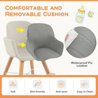 BABY JOY Convertible Baby High Chair, 3 in 1 Wooden Highchair/Booster/Chair with Removable Tray, Adjustable Legs, 5-Point Harness, PU Cushion and Footrest for Baby, Infants, Toddlers (Gray)