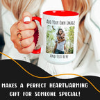 Personalized Coffee Mug 15 Oz, Custom Picture Text or Logo Ceramic Mug, Customized Gift for Men & Women, Taza Personalizada with Photo and Words, Customizable Large Tea Cup | White - Red