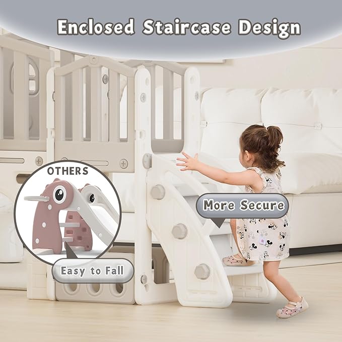 XJD 9 in 1 Toddler Slide Set, Kids Slide for Toddlers Age 1+, Toddler Climber Slide PlaySet with Basketball Hoop and Ball,Outdoor Indoor Playground for Toddlers 1-3 (Gley)