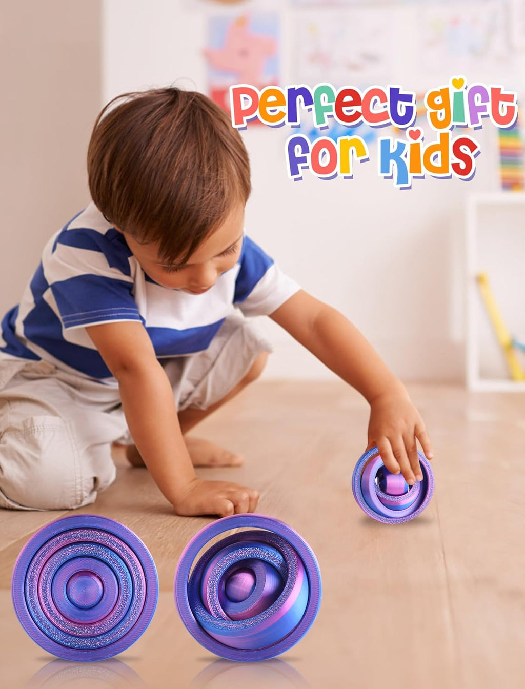 3D Printed Fidget Spinners, Funny Pocket Fidget Toy, Anxiety&Stress Relief Toys, Rotating Rings Toy for Kids&Adults, Home Office Decor&Gifts(Red Blue Gradient)