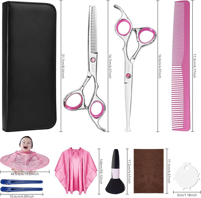 Safety Round Tip Toddler Haircut Scissors Kit - Stainless Steel 11-Piece Hair Clippers for Kids, Men, Women & Salon Use - Professional Barber Grooming Shears with Thinning & Layering Tools