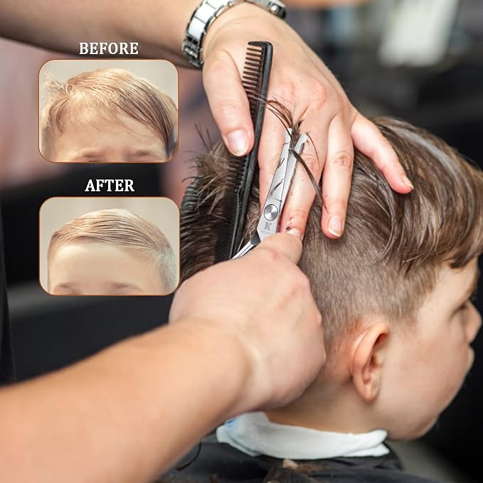 Professional Kids Hair Cutting Scissors Kit - Rounded Tips Barber Hair Cutting Shears (6.1'') & Hair Trimming Scissors (5.1'') for Babies, Toddlers, Children, Home & Salon Haircut Kit