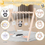 Baby Play Gym with Mat – Wooden Montessori Gym for Newborns 0-12M,Natural Pine Wood with 6 Sensory Toys,Foldable & Portable (Koala)