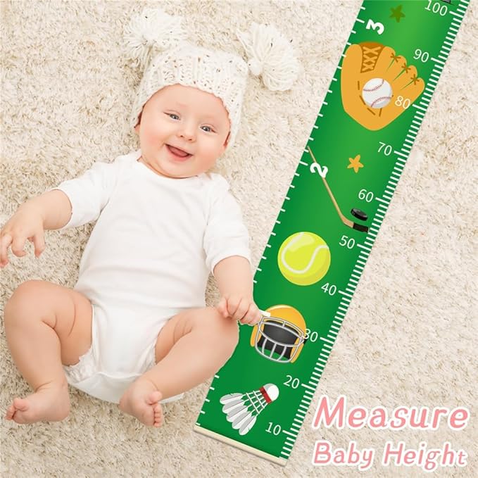 Cute Animals Growth Chart for Kids Baby Height Chart Ruler Removable Canvas Wooden Frame Hanging Wall Rulers Measurement Charts for Toddler Room Nursery Decor - 79"X7.9" with Beige Wood