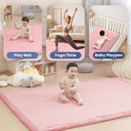 Baby Play Mat for Floor,1.3" Thick Memory Foam Tummy Time Mat for Toddlers,Infants,Kids,Soft Coral Velvet,Extra Large Non Slip for Crawling,Yoga,Tatami Style for Living Room(Pink)